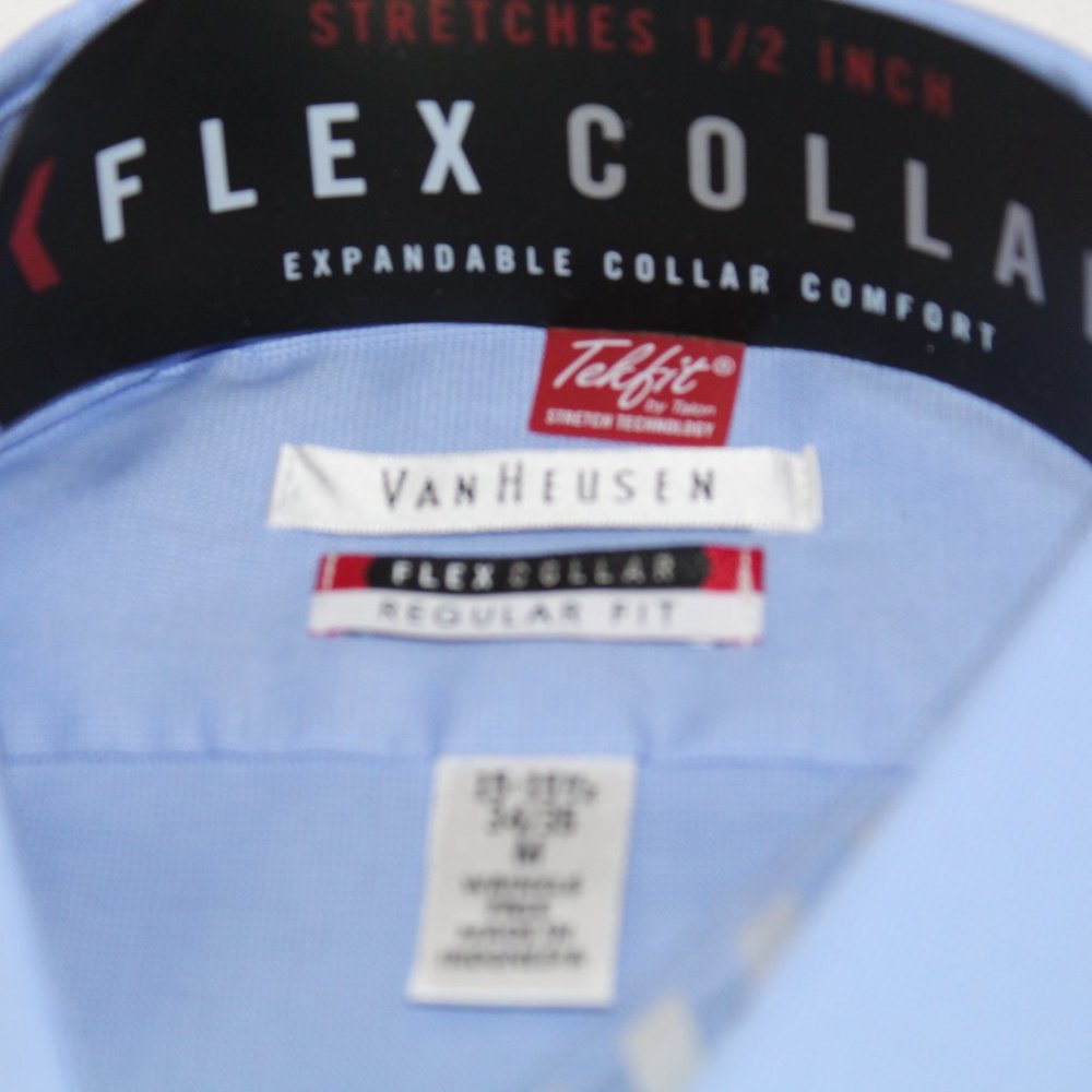 Van Heusen Flex Collar Regular Fit 15-15 1/2 M Mens Blue Long Sleeve Techfit NWT - Picture 6 of 6
